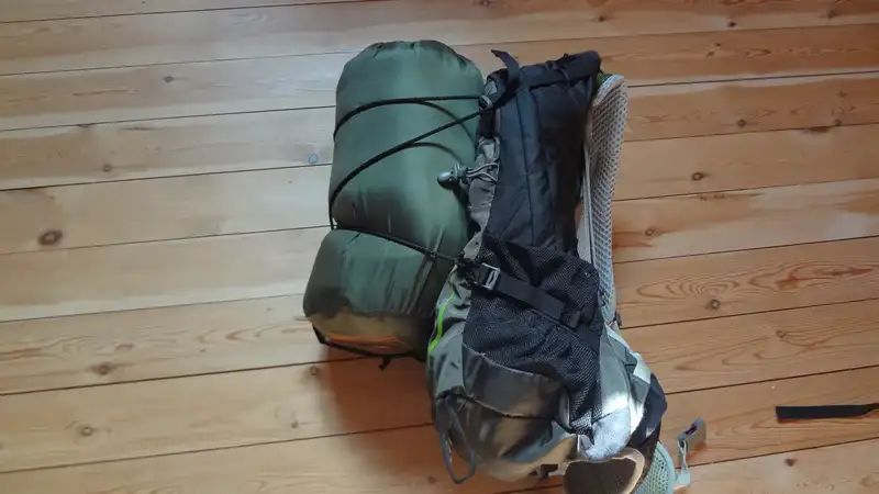 How Do You Attach a Sleeping Bag to a Daypack - top picture with my daypack and a sleeping bag attached to its front.