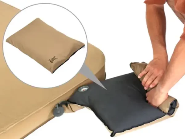Self-inflating pillow doubles as a pump.