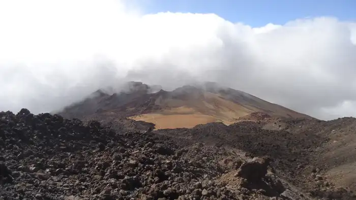Pico Viejo crater in clouds.