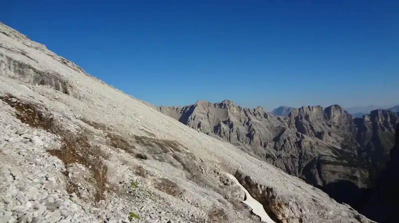 Strategy to ascend steep scree slope. From my tour to Tofana Di Roses.