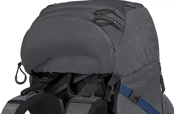 The lid of the Osprey Aether Plus 70 Men's Backpacking Backpack.
